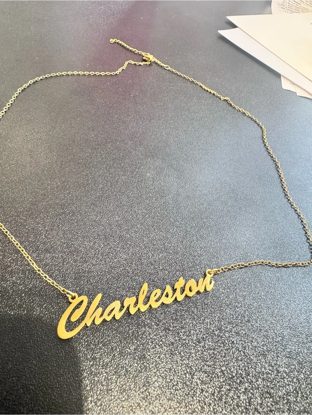 Charleston SC script gold plate chain necklace new